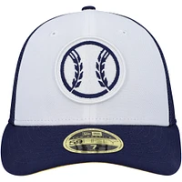 Men's New Era White/Navy Milwaukee Brewers 2023 On-Field Batting Practice Low Profile 59FIFTY Fitted Hat