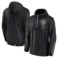 Men's Nike Black Milwaukee Brewers Authentic Night Game Performance Half-Zip Windbreaker