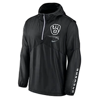 Men's Nike Black Milwaukee Brewers Authentic Night Game Performance Half-Zip Windbreaker