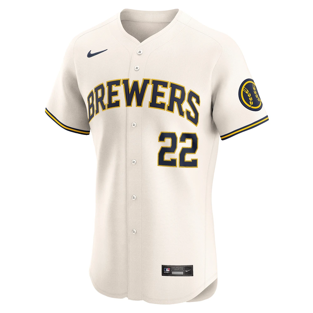 Men's Nike Christian Yelich Cream Milwaukee Brewers Home Elite Player Jersey