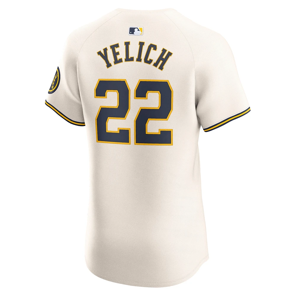 Men's Nike Christian Yelich Cream Milwaukee Brewers Home Elite Player Jersey