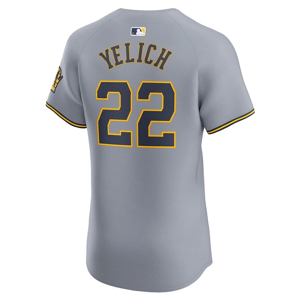 Men's Nike Christian Yelich Gray Milwaukee Brewers Road Elite Player Jersey