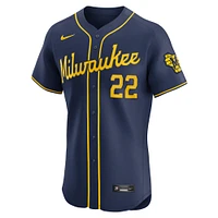 Men's Nike Christian Yelich Navy Milwaukee Brewers Alternate Home Elite Player Jersey