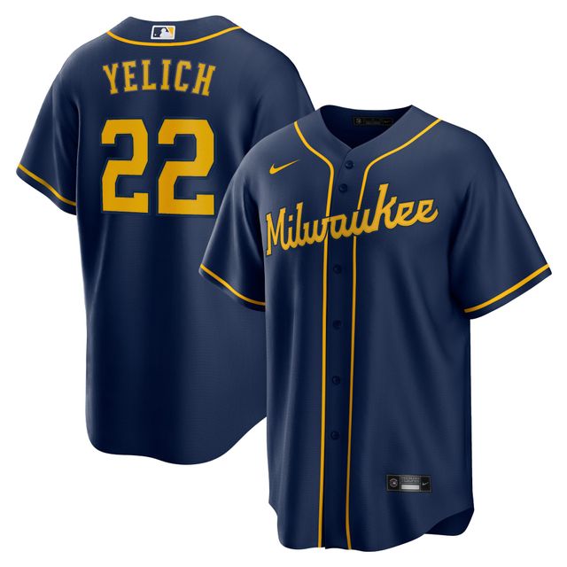 Nike Christian Yelich pour homme Marine Milwaukee Brewers réplique de joueur alternatif - Maillot