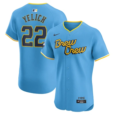 Maillot Nike Christian Yelich Elite Player pour homme, bleu poudre, des Milwaukee Brewers City Connect