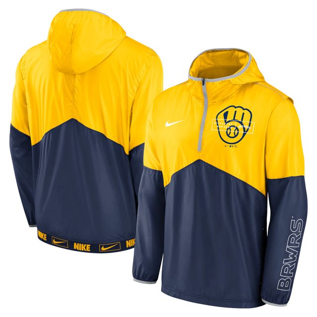 Veste à capuche demi-glissière pour homme Nike Milwaukee Brewers Overview - Or/Bleu marine