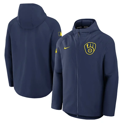 Veste Nike bleu marine à fermeture éclair intégrale pour homme Milwaukee Brewers Authentic Collection Raglan Performance