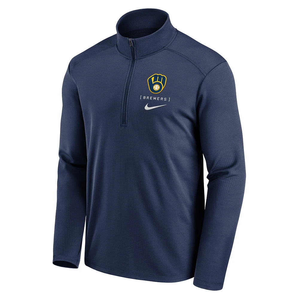 Men's Nike Navy Milwaukee Brewers Franchise Logo Pacer Performance Half-Zip Top