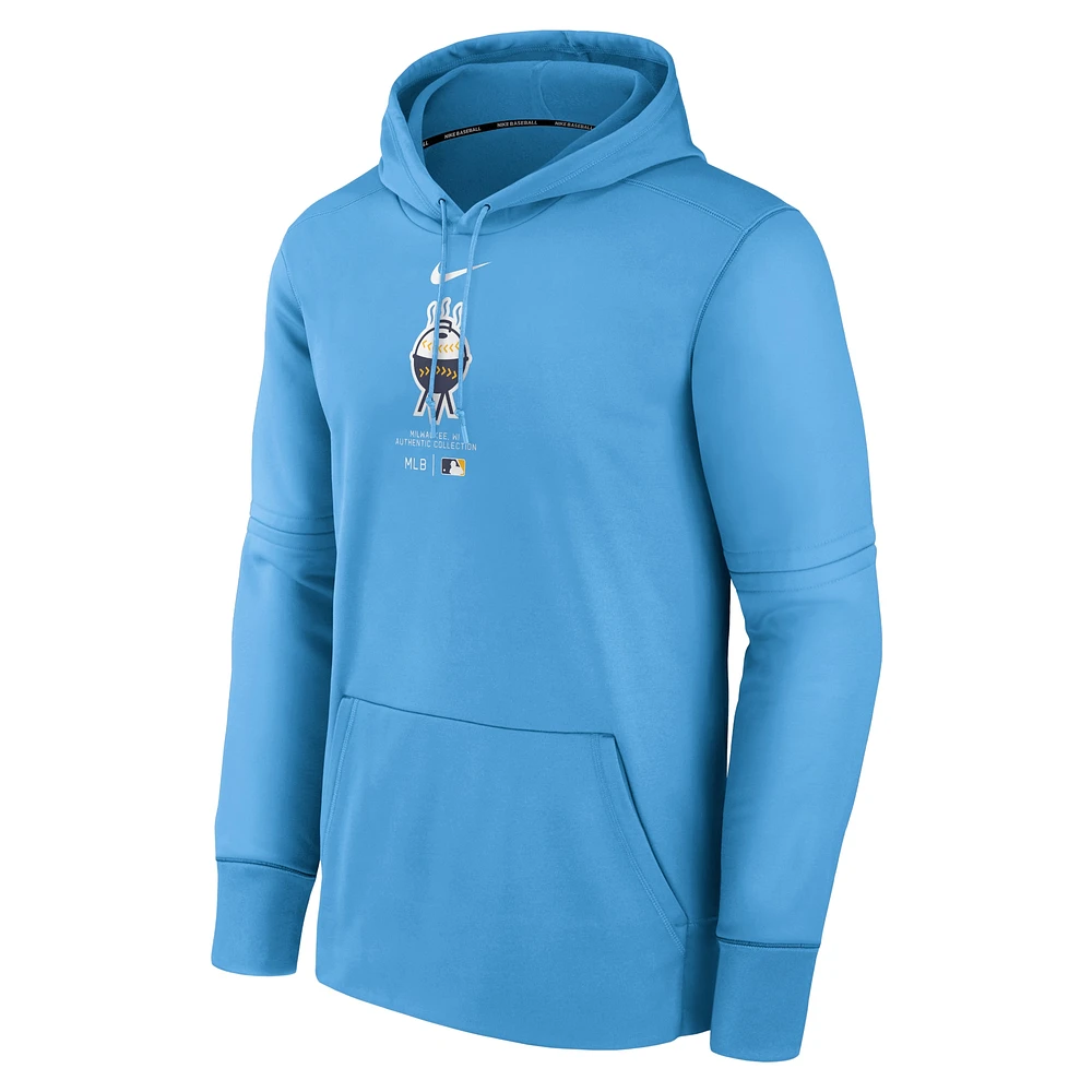Men's Nike Powder Blue Milwaukee Brewers Authentic Collection City Connect Performance Pullover Hoodie