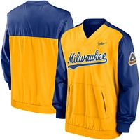 Men's Nike Royal/Gold Milwaukee Brewers Cooperstown Collection V-Neck Pullover Windbreaker