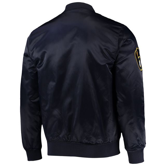 Veste à boutons-pression en satin Pro Standard Milwaukee Brewers Wordmark pour homme, bleu marine