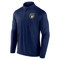 Men's Profile Heather Navy Milwaukee Brewers Big & Tall Raglan Quarter-Zip Top