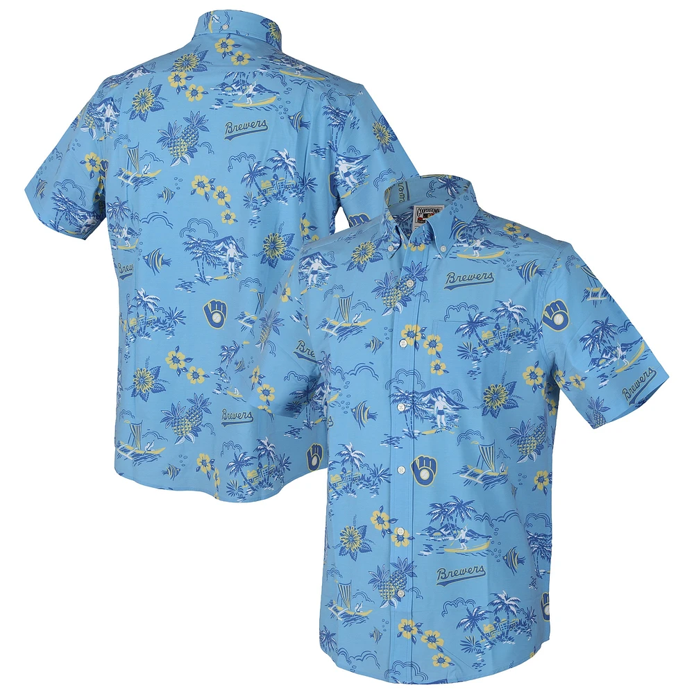 Chemise boutonnée Kekai bleu clair Reyn Spooner pour homme, des Milwaukee Brewers