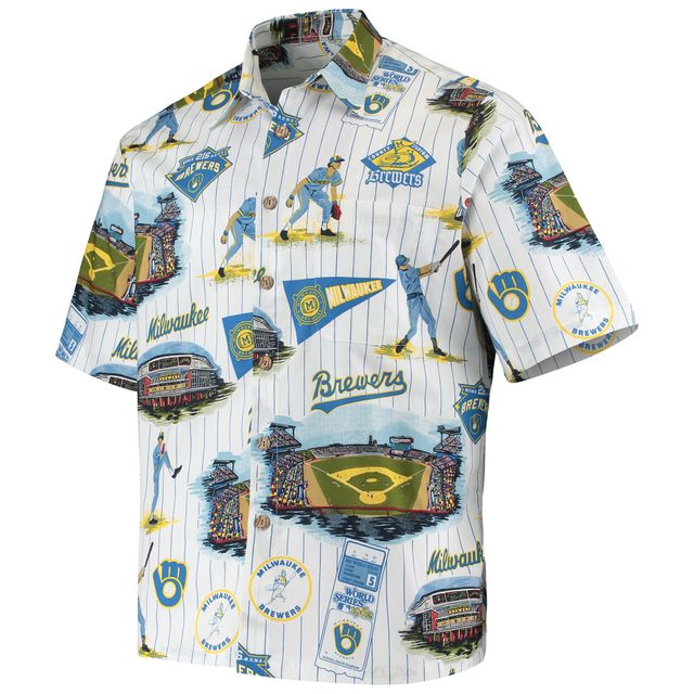 Chemise boutonnée scénique des Milwaukee Brewers Reyn Spooner pour homme, bleu marine