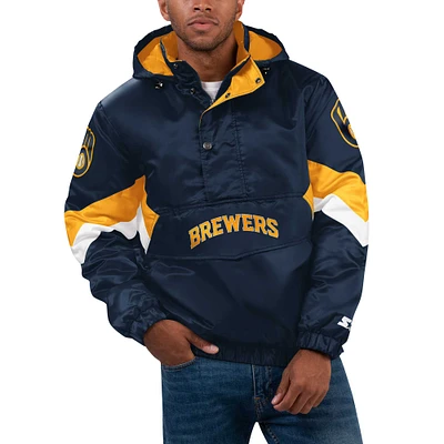 Men's Starter Navy Milwaukee Brewers Force Play II Half-Zip Hooded Jacket