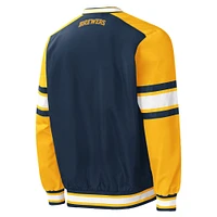 Men's Starter Navy Milwaukee Brewers Yardline V-Neck Pullover Windbreaker