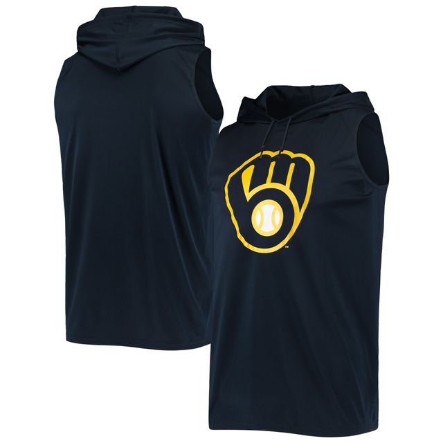 Chandail à capuchon sans manches pour hommes Stitches Navy Milwaukee Brewers