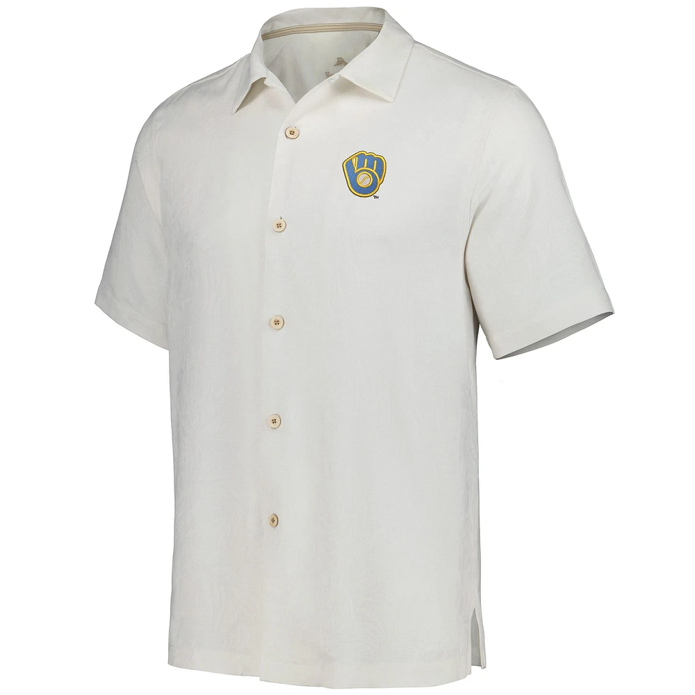 Chemise boutonnée Tommy Bahama Milwaukee Brewers Sport Tropic Isles Camp pour homme, blanche