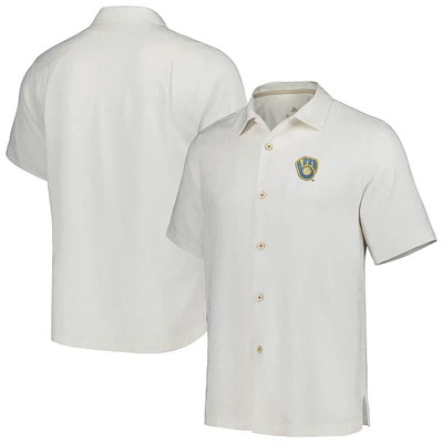 Chemise boutonnée Tommy Bahama Milwaukee Brewers Sport Tropic Isles Camp pour homme, blanche