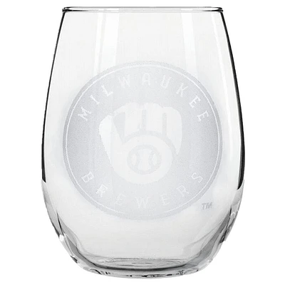 Milwaukee Brewers 15oz. Etched Stemless Glass Tumbler