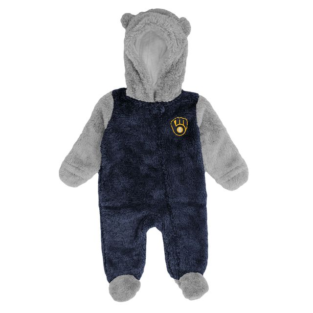 Nouveau-né et bébé marine/gris Milwaukee Brewers Game Nap Teddy Fleece Bunting Full-Zip Sleeper