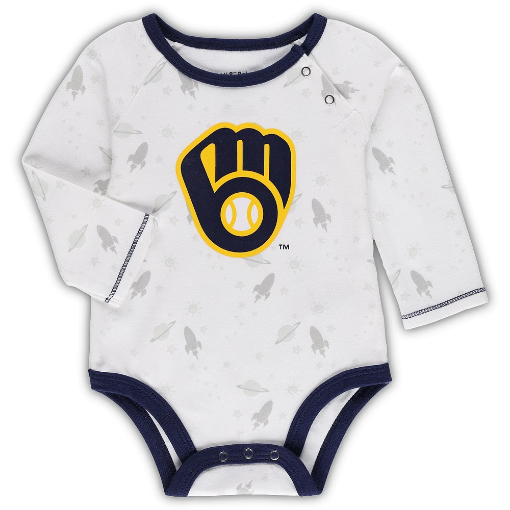 Newborn & Infant Navy/White Milwaukee Brewers Dream Team Bodysuit Hat Footed Pants Set