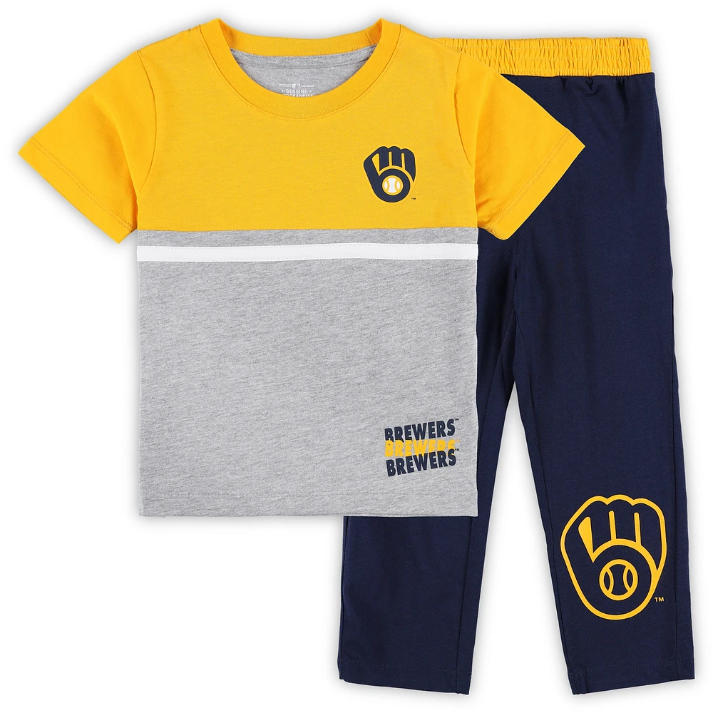 Ensemble t-shirt et pantalon pour tout-petit bleu marine/doré Milwaukee Brewers Batters Box
