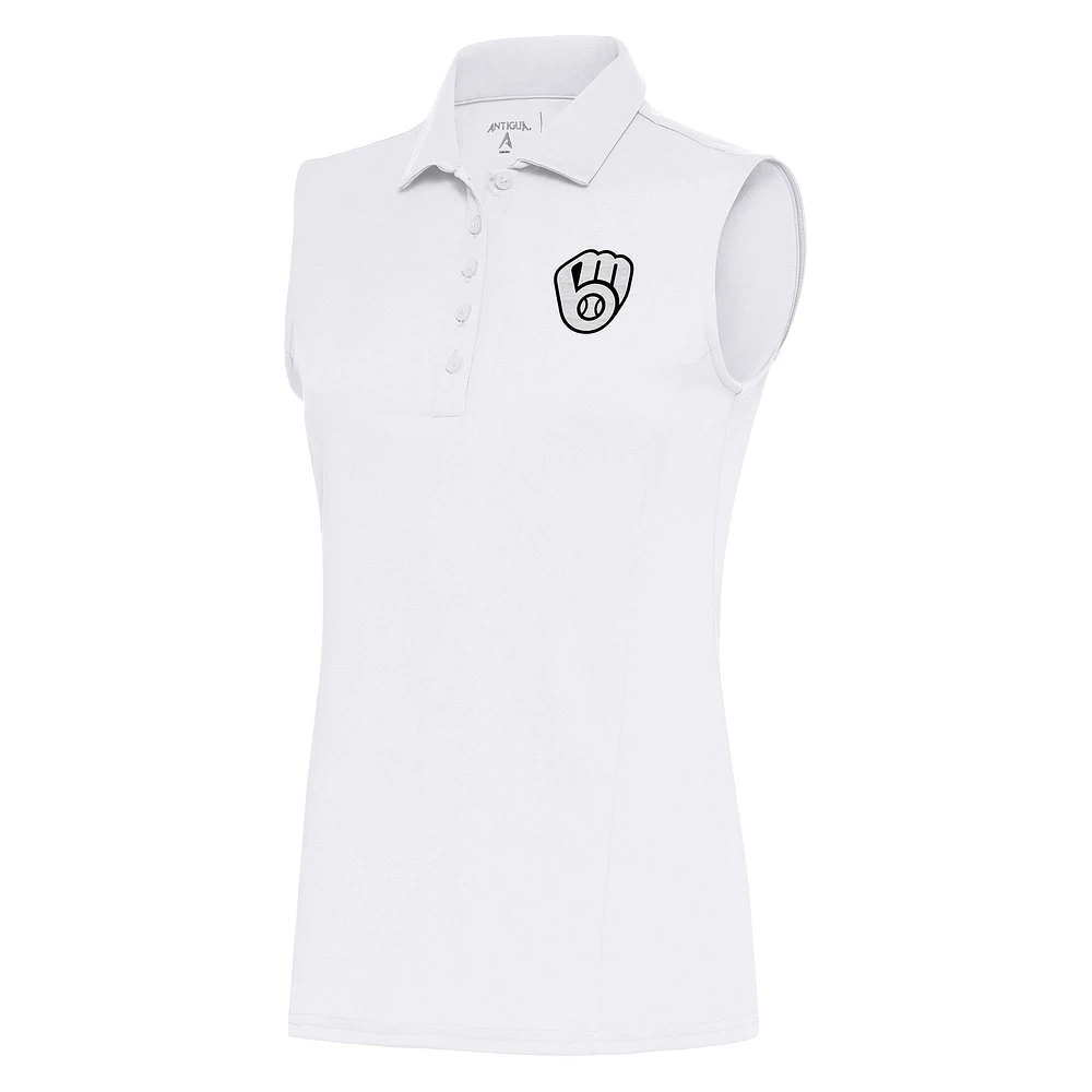 Women's Antigua  White Milwaukee Brewers Brushed Metallic Sleeveless Tribute Polo
