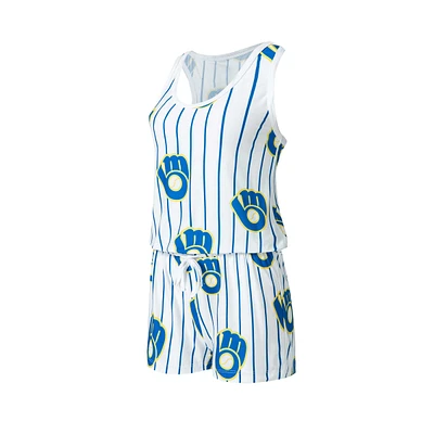 Combi-short en tricot à fines rayures Concepts Sport pour femmes, blanc, Milwaukee Brewers