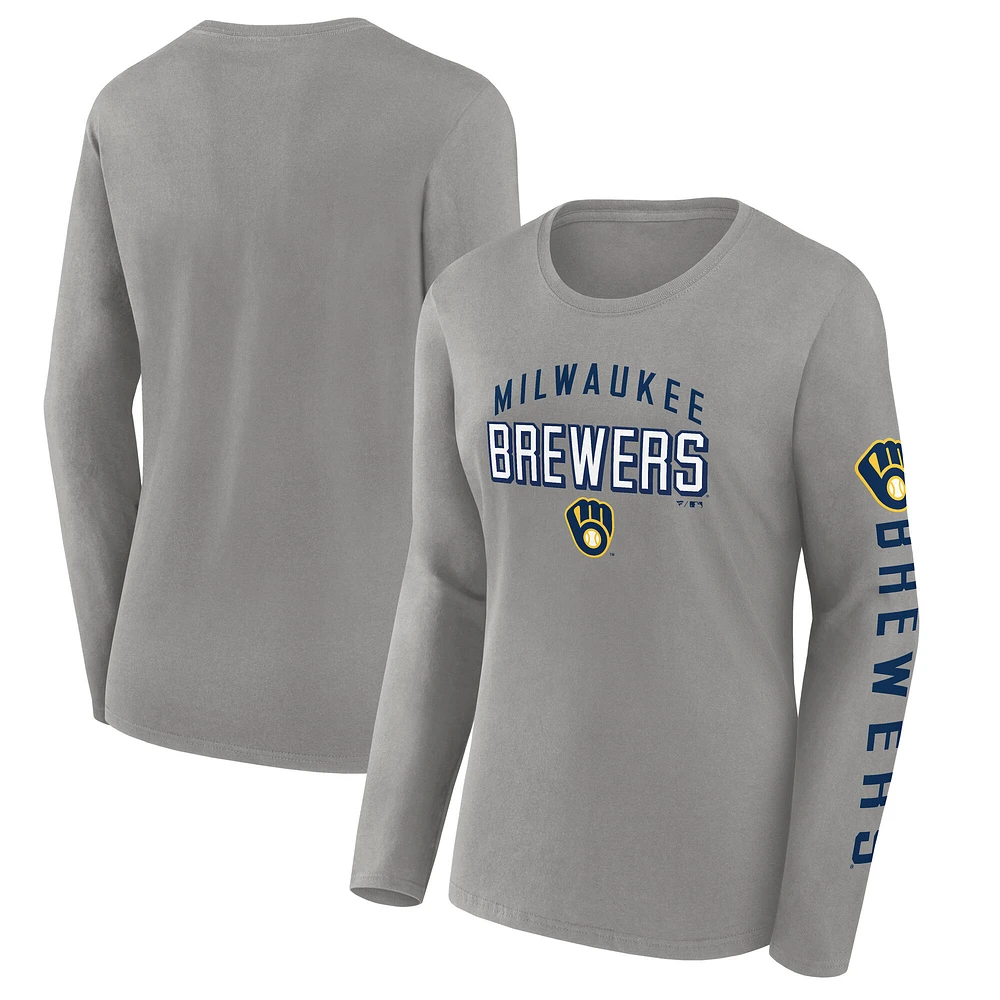 Women's Fanatics  Gray Milwaukee Brewers Team Long Sleeve T-Shirt