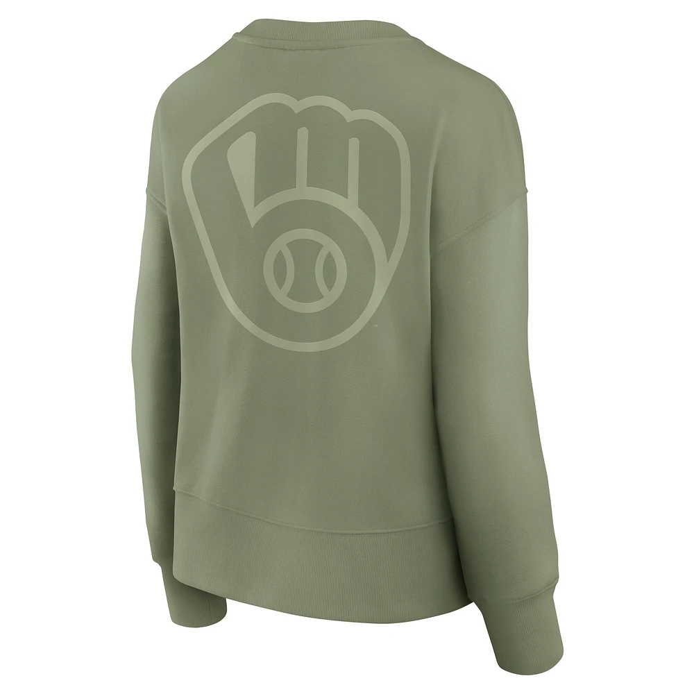 Women's Fanatics Green Milwaukee Brewers Elements Flow Pullover Sweatshirt