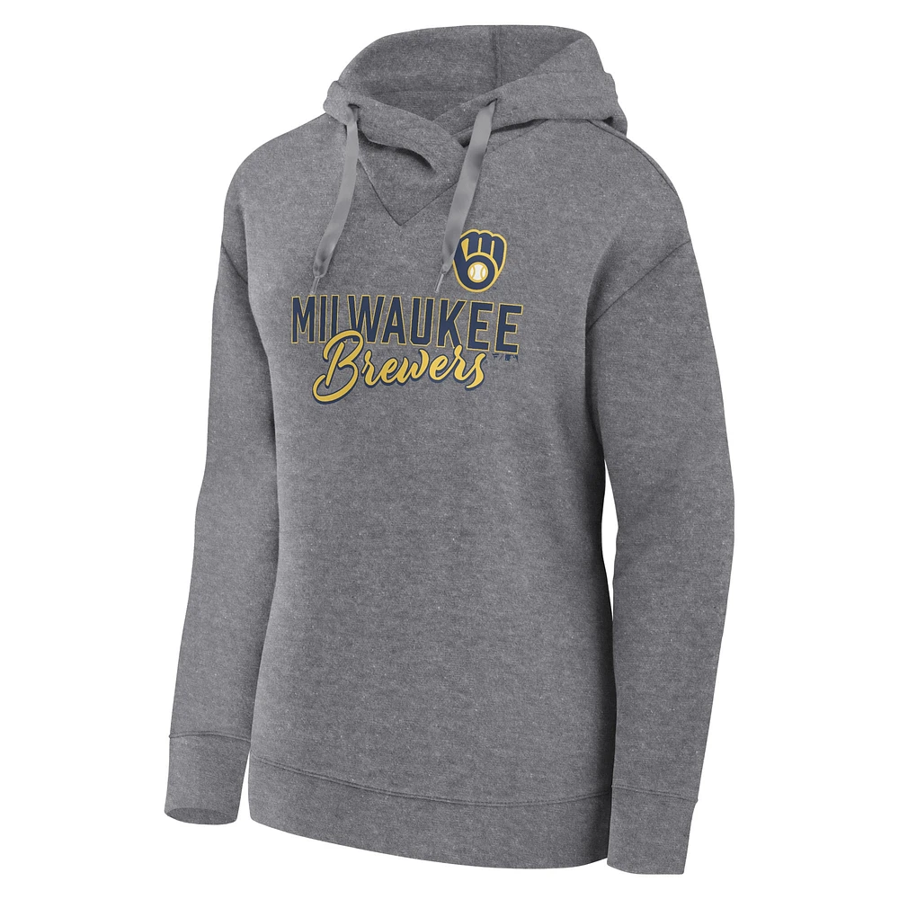 Women's Fanatics Heather Gray Milwaukee Brewers Script Favorite Lightweight Pullover Hoodie