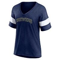 Women's Fanatics Heathered Navy Milwaukee Brewers Wordmark V-Neck Tri-Blend T-Shirt