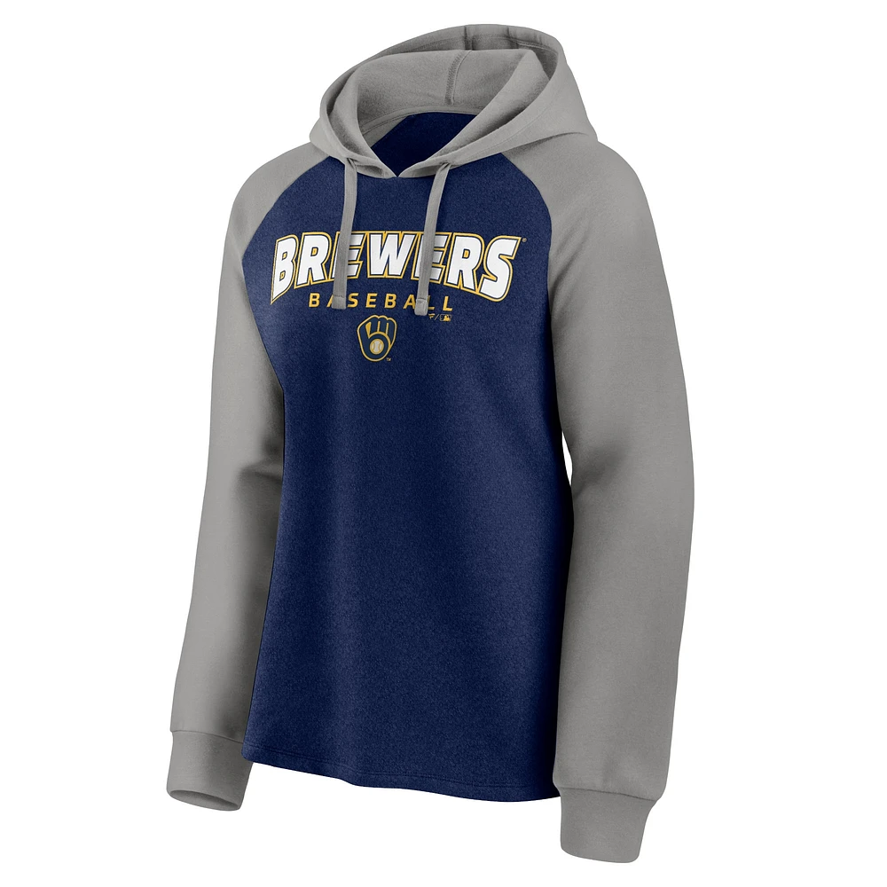 Women's Fanatics Navy/Gray Milwaukee Brewers Recharged Raglan Pullover Hoodie