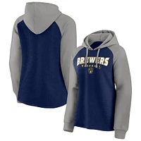Women's Fanatics Navy/Gray Milwaukee Brewers Recharged Raglan Pullover Hoodie