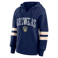 Women's Fanatics Navy Milwaukee Brewers Bold Move Notch Neck High Hip Hoodie