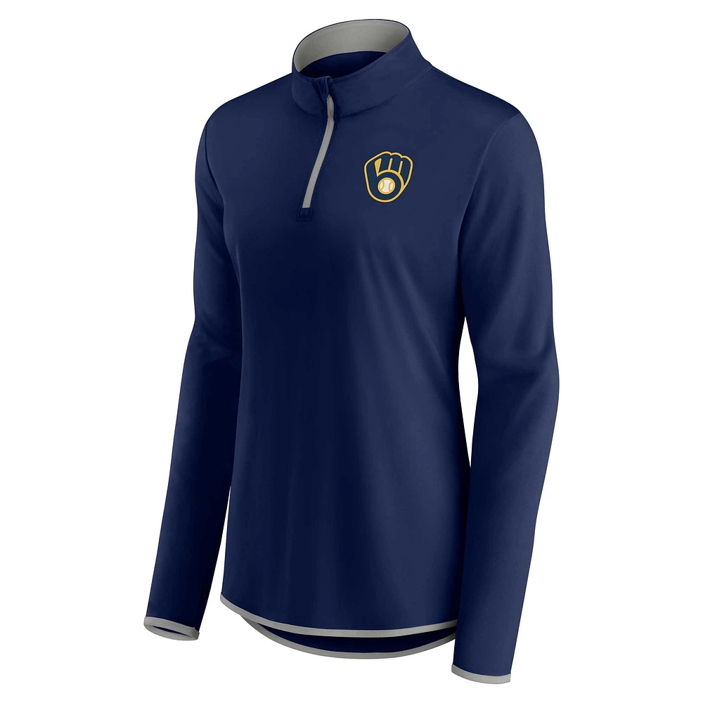 Women's Fanatics Navy Milwaukee Brewers Corner Quarter-Zip Top