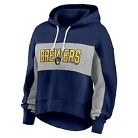 Women's Fanatics Navy Milwaukee Brewers Filled Stat Sheet Pullover Hoodie