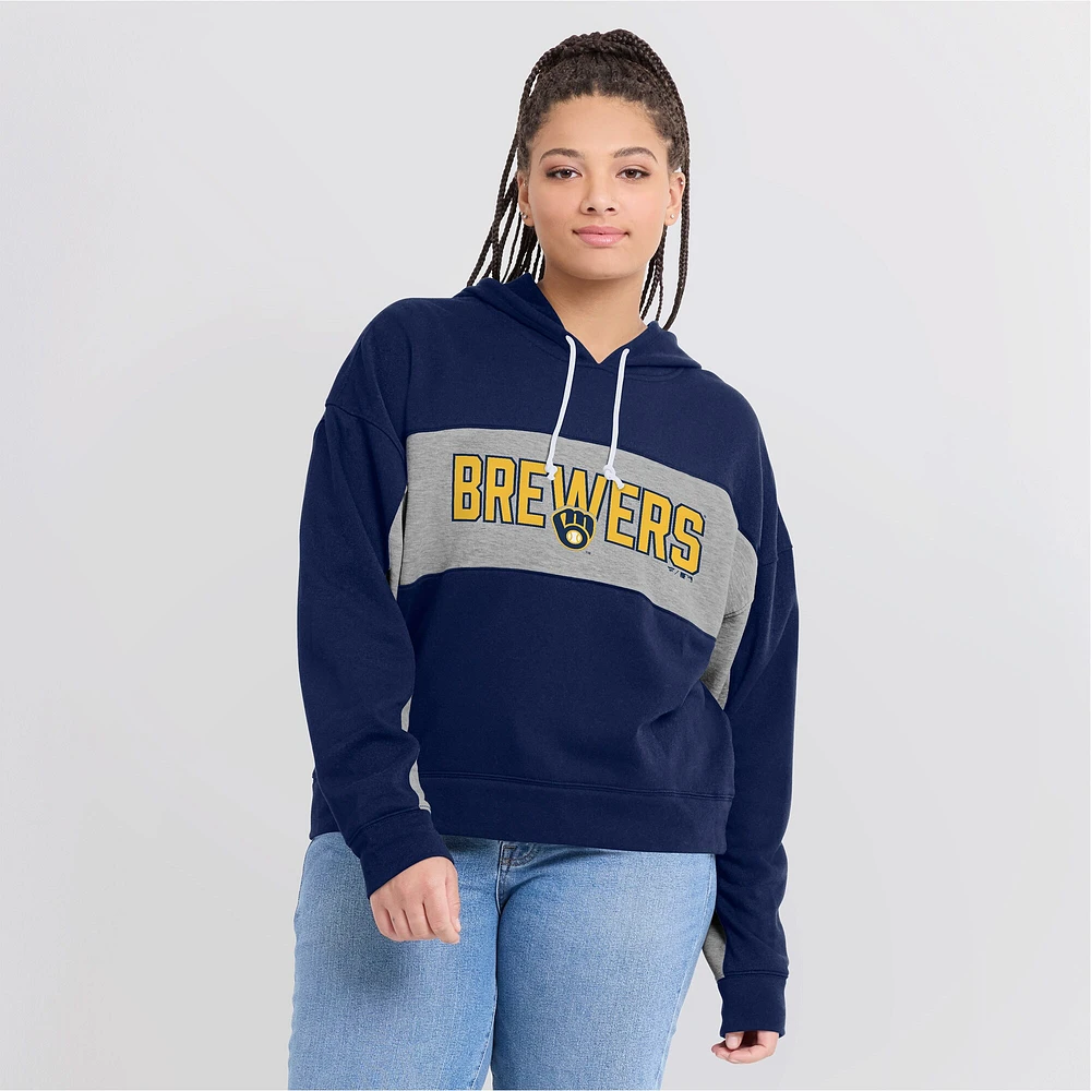 Women's Fanatics Navy Milwaukee Brewers Filled Stat Sheet Pullover Hoodie