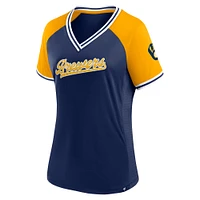 Women's Fanatics Navy Milwaukee Brewers Glitz & Glam League Diva Raglan V-Neck T-Shirt
