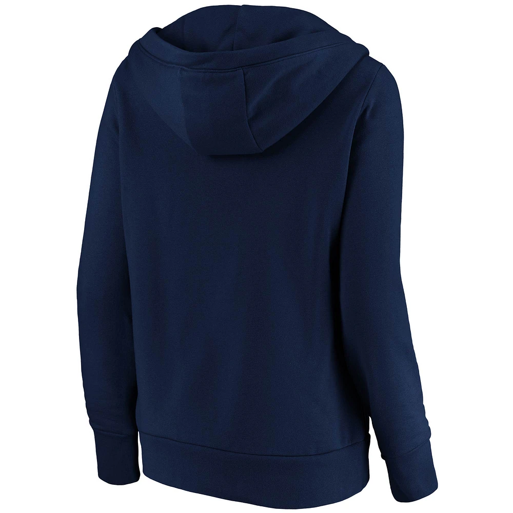Women's Fanatics Navy Milwaukee Brewers Official Logo Crossover V-Neck Pullover Hoodie