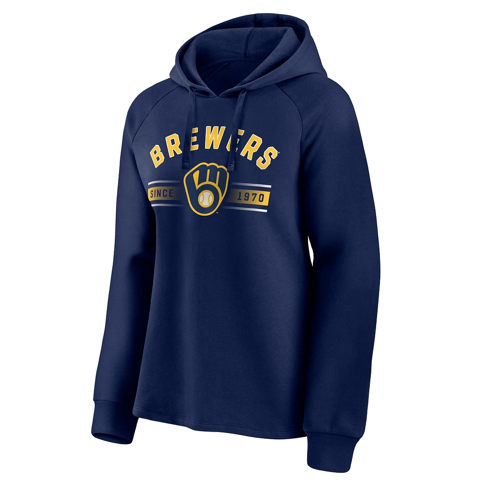 Women's Fanatics Navy Milwaukee Brewers Perfect Play Raglan Pullover Hoodie