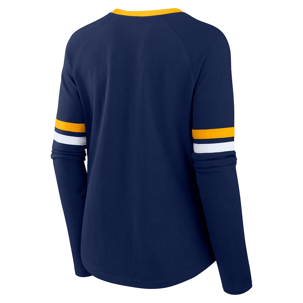 Women's Fanatics Navy Milwaukee Brewers Won & Done Raglan Lace-Up Long Sleeve T-Shirt