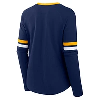 Women's Fanatics Navy Milwaukee Brewers Won & Done Raglan Lace-Up Long Sleeve T-Shirt