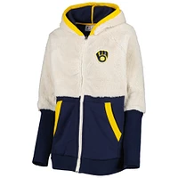 Women's G-III 4Her by Carl Banks Oatmeal/Navy Milwaukee Brewers Shuffle It Raglan Full-Zip Hoodie