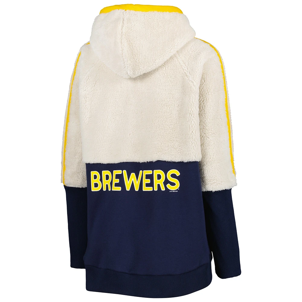 Women's G-III 4Her by Carl Banks Oatmeal/Navy Milwaukee Brewers Shuffle It Raglan Full-Zip Hoodie