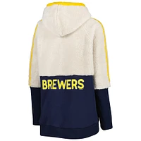 Women's G-III 4Her by Carl Banks Oatmeal/Navy Milwaukee Brewers Shuffle It Raglan Full-Zip Hoodie