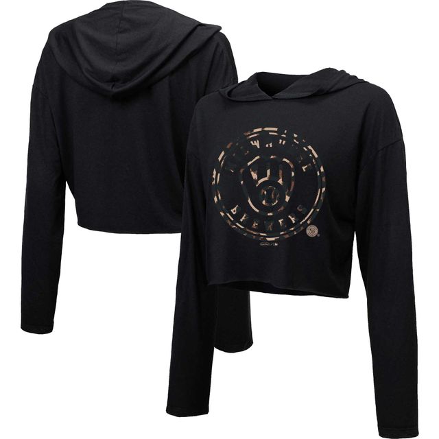 Majestic Threads Sweat à capuche court léopard noir Milwaukee Brewers pour femme