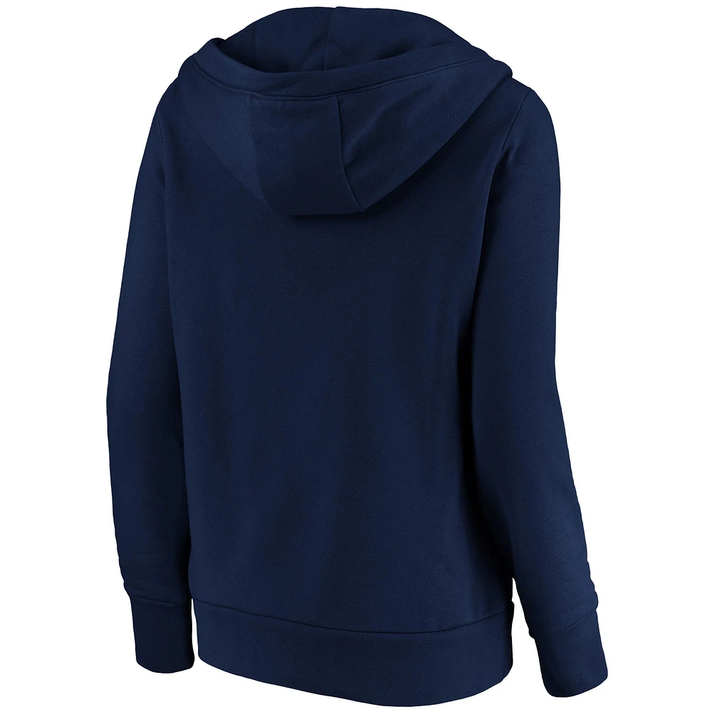 Women's Navy Milwaukee Brewers Core Team Lockup V-Neck Pullover Hoodie