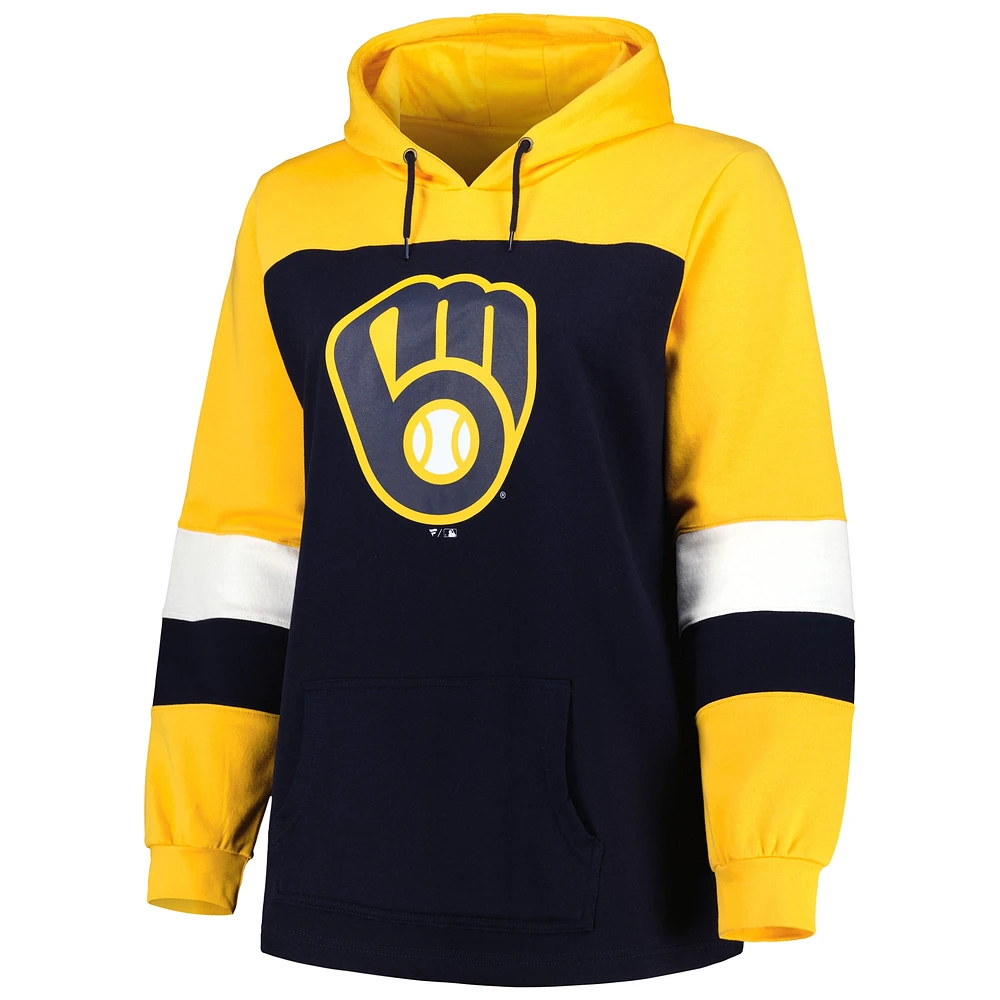 Women's Navy Milwaukee Brewers Plus Colorblock Pullover Hoodie